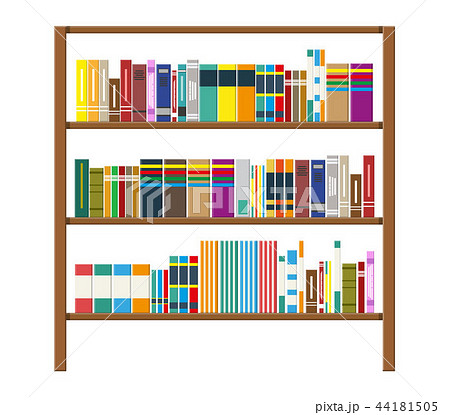 Library book shelf. Bookcase with different books. 44181505