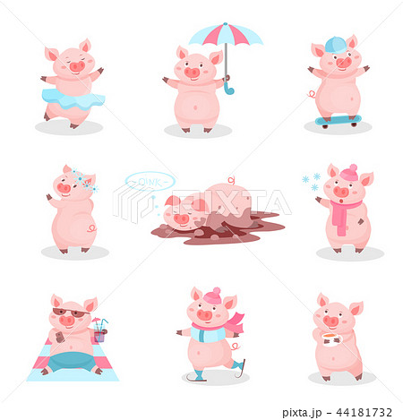 Funny Pigs Activity Set Cute Piglets Cartoon のイラスト素材