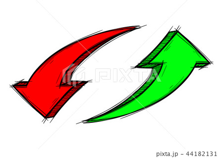 Recycle symbol. Red and green hand drawn sketch Recycle symbol. Red and green hand drawn sketch 44182131