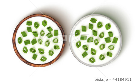 Sour cream and onion isolated on white background. Top view Sour cream and onion isolated on white background. Top view 44184911