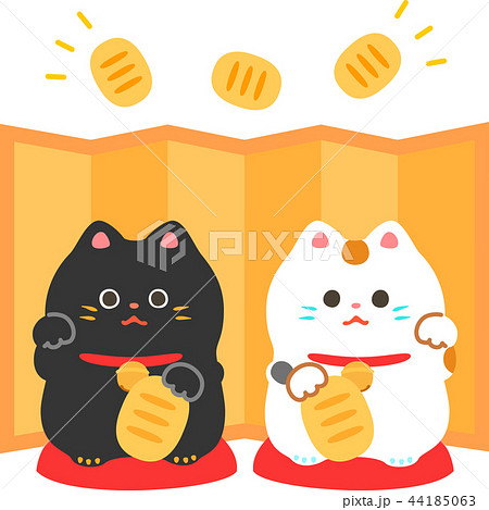 対の招き猫と金色の屏風 44185063
