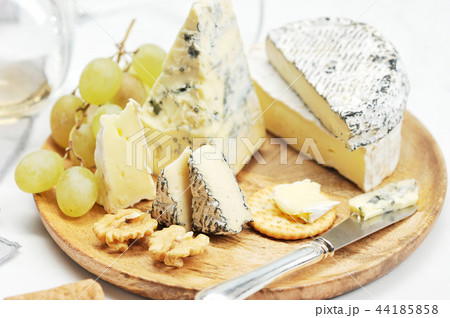 cheese, grapes and wine - still life closeup 44185858