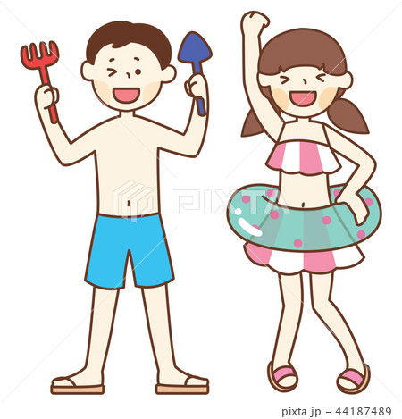 子供の夏休みビーチリゾート男の子と女の子のイラスト素材