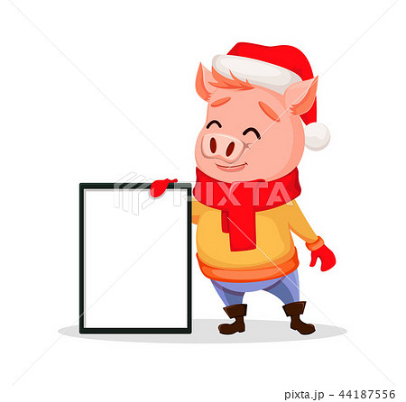 Merry Christmas. Cute pig wearing Santa Claus hat 44187556