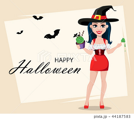 Happy Halloween. Greeting card with sexy witch 44187583