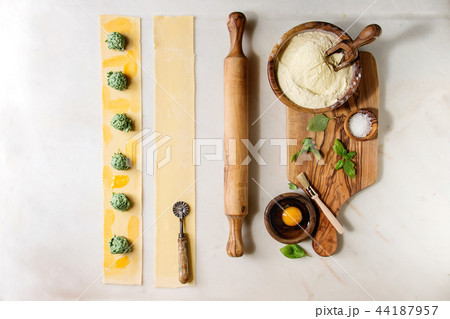 Ingredients for homemade pasta cooking Ingredients for homemade pasta cooking 44187957
