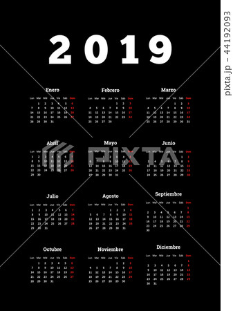 2019 year simple calendar in spanish on dark 44192093