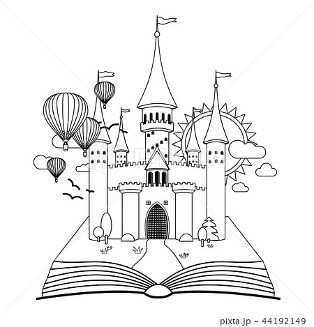 Fairy-tale castle on book coloring vector image Fairy-tale castle on book coloring vector image 44192149