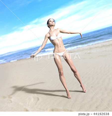 夏の日差しを浴びる水着姿の若い女性 perming3DCG リアルイラスト素材 夏の日差しを浴びる水着姿の若い女性 perming3DCG リアルイラスト素材 44192638