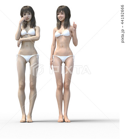 O脚の女性　比較　perming3DCGイラスト素材 44192666