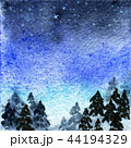 Abstract watercolor night landscape with fir trees 44194329