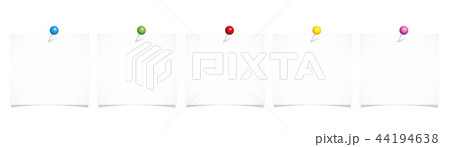 set of white note paper with colorful pins isolated on a white background set of white note paper with colorful pins isolated on a white background 44194638