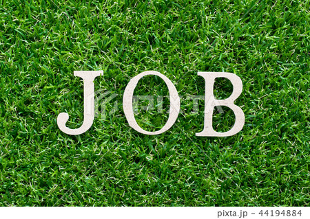 Wood alphabet in word job on green grass Wood alphabet in word job on green grass 44194884