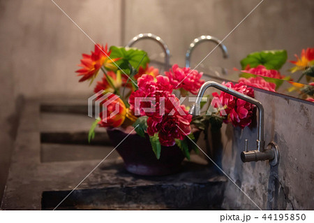 Modern Bathroom or toilet counter with flowers 44195850
