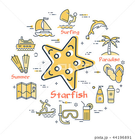 Vector round concept of ctarfish and summer icons 44196891