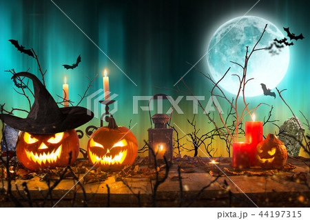 Halloween pumpkins on old wooden planks. Halloween pumpkins on old wooden planks. 44197315
