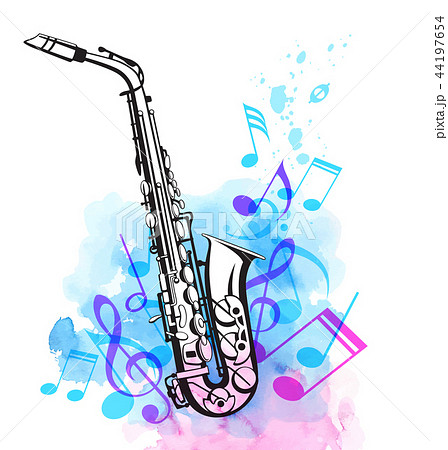 Music Notes And Saxophoneのイラスト素材 44197654 Pixta