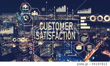 Customer Satisfaction with aerial view of Manhattan, NY 44197813