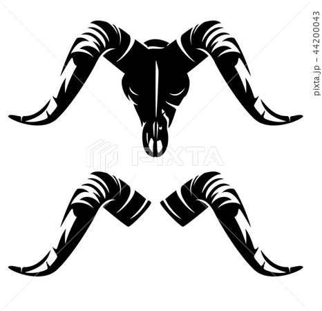 goat skull and horns black vector outline 44200043