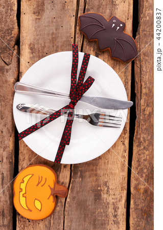 Happy Halloween table setting. Happy Halloween table setting. 44200837