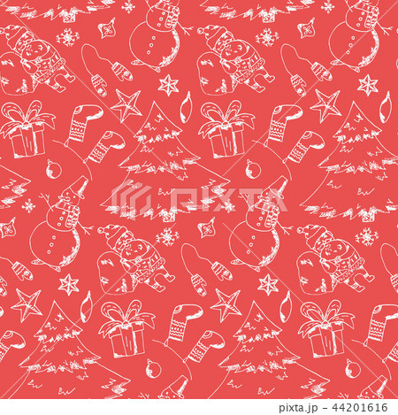 Red pattern with hand drawn Christmas elements Red pattern with hand drawn Christmas elements 44201616