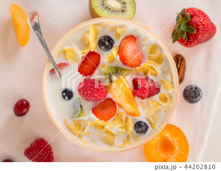Tasty dieting food and glass of milk Tasty dieting food and glass of milk 44202810