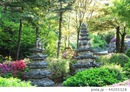 Celebrating Buddha’s birthday. a temple has a figure of Buddha, the Lotus Lantern and the Stone Pagoda in mountain. 096 44205328
