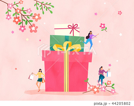Spring and Summer season shopping event for mobile and web vector illustration design with colorful background. 001 44205802