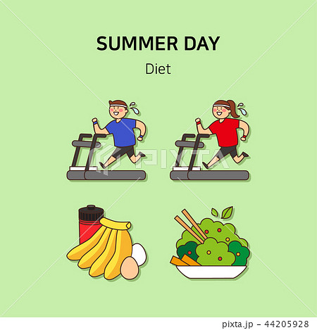 Set of icons for summer vector illustration. cute character flat style with colorful background. 010 44205928