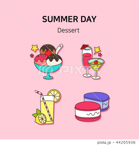 Set of icons for summer vector illustration. cute character flat style with colorful background. 021 44205936