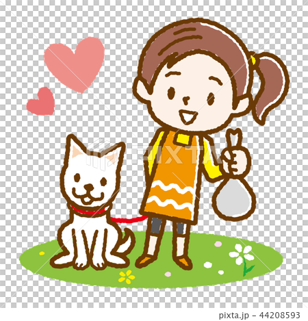 A girl who takes care of the dog after the dog's hand drawing style A girl who takes care of the dog after the dog's hand drawing style 44208593