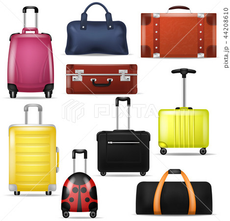 Travel bag vector realistic luggage suitcase for journey vacation tourism illustration set of trip Travel bag vector realistic luggage suitcase for journey vacation tourism illustration set of trip 44208610