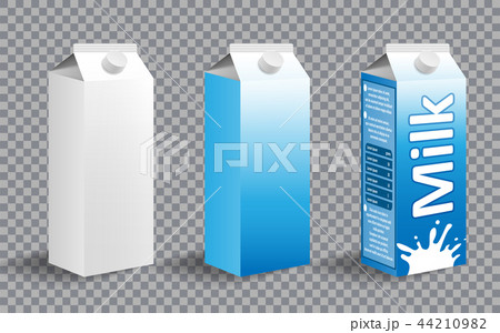 Set of realistic milk carton package. Milk package design with different labels isolated. Dairy 44210982