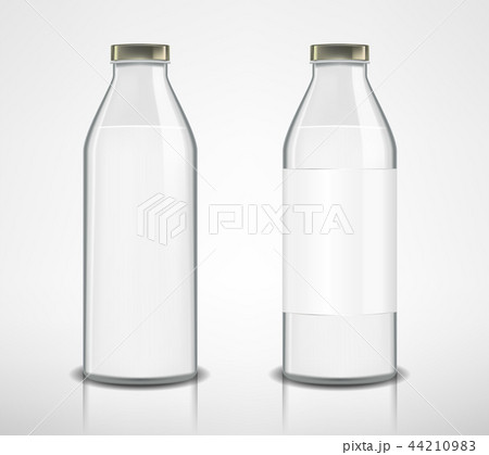 Set of glass bottles with milk isolated. Milk bottle in realistic style. Package mockup design ready Set of glass bottles with milk isolated. Milk bottle in realistic style. Package mockup design ready 44210983