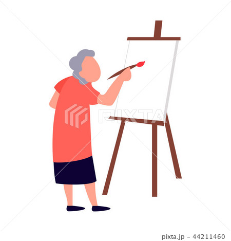 Old woman paints on canvas. Art therapy studio for the elderly concept. 44211460