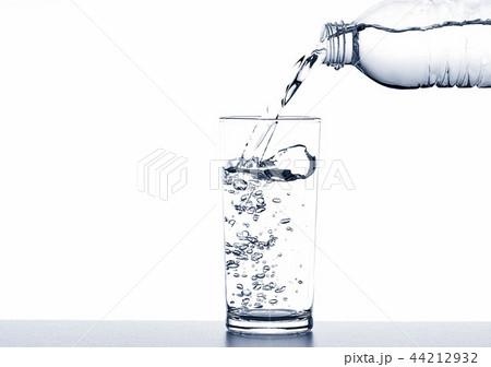 Pouring drinking water from bottle into glass 44212932