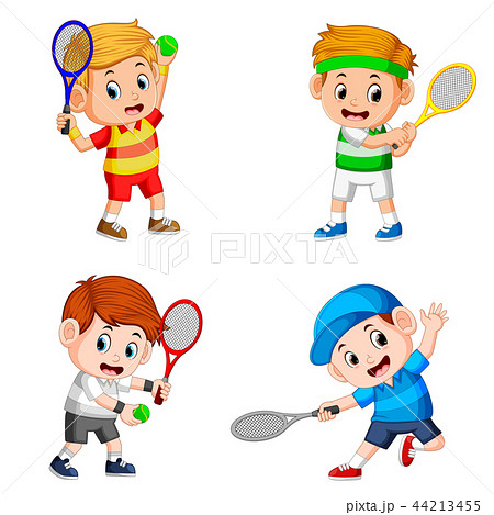 the collection of the boy action doing the tennis  44213455
