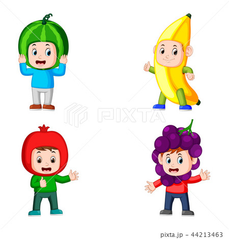 the collection boys pose using the fruits costume  44213463