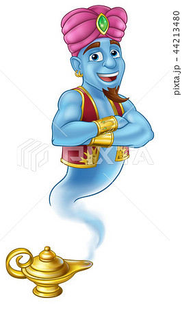 Genie Magic Lamp Aladdin Pantomime Cartoonのイラスト素材