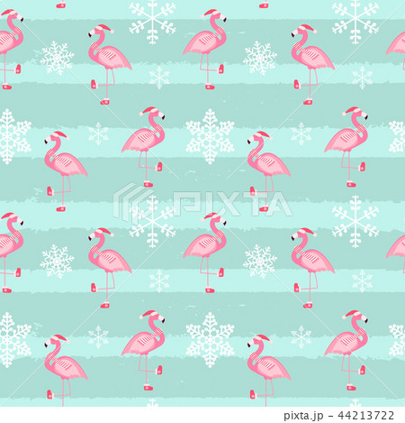 Cute Pink Flamingo New Year and Christmas Seamless Pattern Background Vector Illustration 44213722