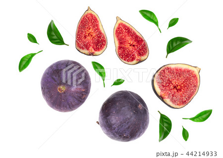 fig fruits with leaves isolated on white background. Top view. Flat lay pattern 44214933