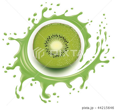 Green kiwi slice with splash and many juice drops 44215646
