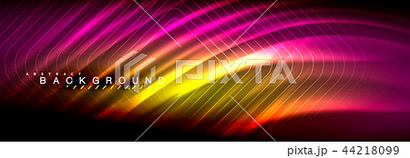 Neon glowing fluid wave lines, magic energy space light concept, abstract background wallpaper 44218099