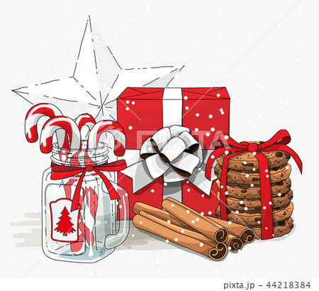 Christmas still-life, red gift box wit white 44218384