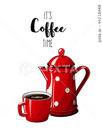 Red vintage coffee pot with cup on white Red vintage coffee pot with cup on white 44218988