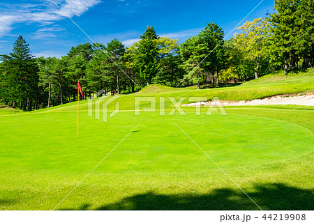 ゴルフ場 ゴルフコース パッティンググリーン ピンフラッグ 44219908