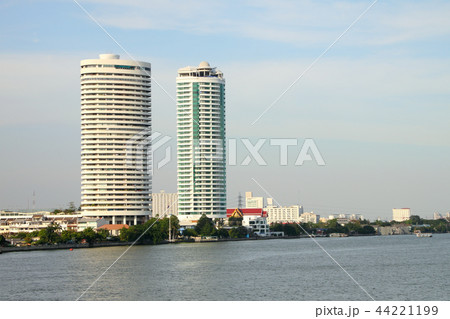 Two business building on curve water front. Two business building on curve water front. 44221199