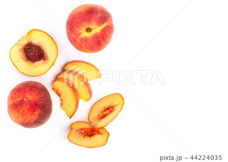 ripe peaches isolated on white background with copy space for your text. Top view. Flat lay pattern 44224035