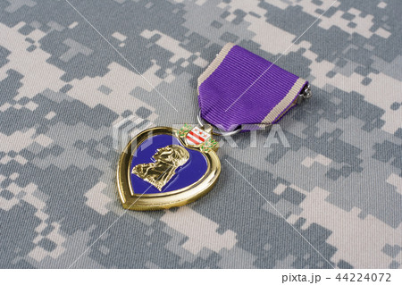 Purple Heart  award on camouflage uniform 44224072