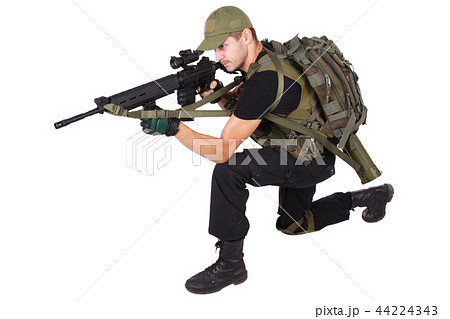 Private military contractor - mercenary with rifle 44224343